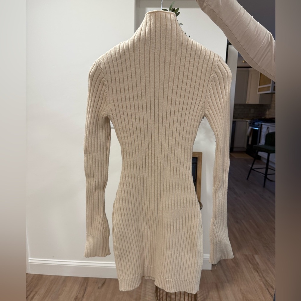 GUIZIO - Off-White/Cream Ribbed Zip Up Sweater MiniDress - Picture 4 of 4